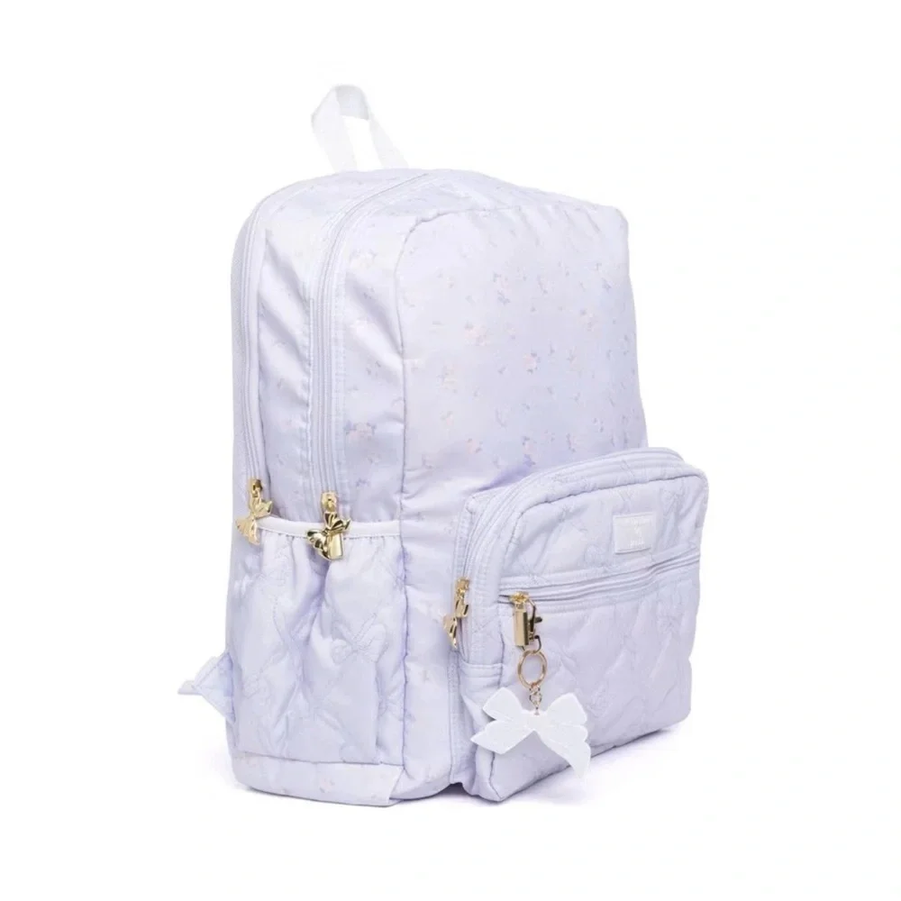 LoveShackFancy Light Lavender Quilted Backpack with Bow Charm